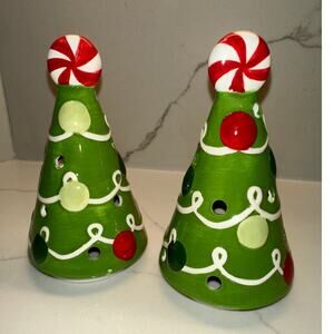 Adorable Set of 2 Christmas Peppermint Candy Tree Votive Candle Covers 5"